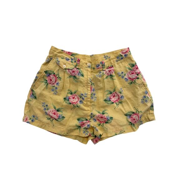 Lauren Ralph Lauren High Rise Shorts Yellow Floral Linen Women's ~24.5" Cottage - Picture 1 of 12